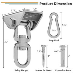 360°Rotating Hammock Hanging Kit, Heavy Duty 1200 lb Capacity Stainless Steel…