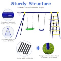 5-In-1 Outdoor Kids Swing Set W/ Heavy Duty Swing Frame & Ground Stakes Backyard