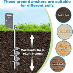 18” Heavy Duty Ground Anchors 10mm Solid Steel with L Bracket, for Trampoline