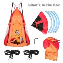 2-in-1 40 Inch Kids Hanging Chair Detachable Swing Tent Set-Orange – Color: Oran