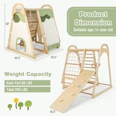 6 in1 Wooden Climbing Toys Kids Indoor Jungle Gym Gift Kids w/Slide Climbing Net