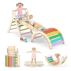 Pikler Triangle Set, 7-in-1 Foldable Climbing Toys, Indoor Playground for , M…