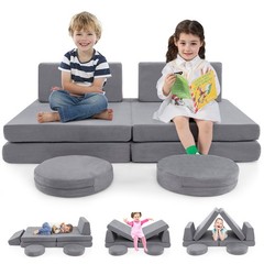 6 Pieces Modular Kids Play Couch Set Washable Covers Living Room Playroom Gray