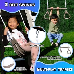 Wooden Swing Set 2 Swings Trapeze Play Fort Rock Climber Bench Slide Sandbox