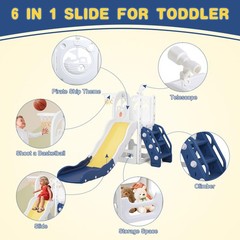 6 in 1 Toddler Playset Toddler Slide and Climber Playset, L-Shaped Kids Slide…