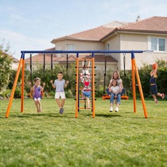 700lbs Metal Swing Set Heavy Duty Frame Kids Adults Backyard Play with 3 Swings