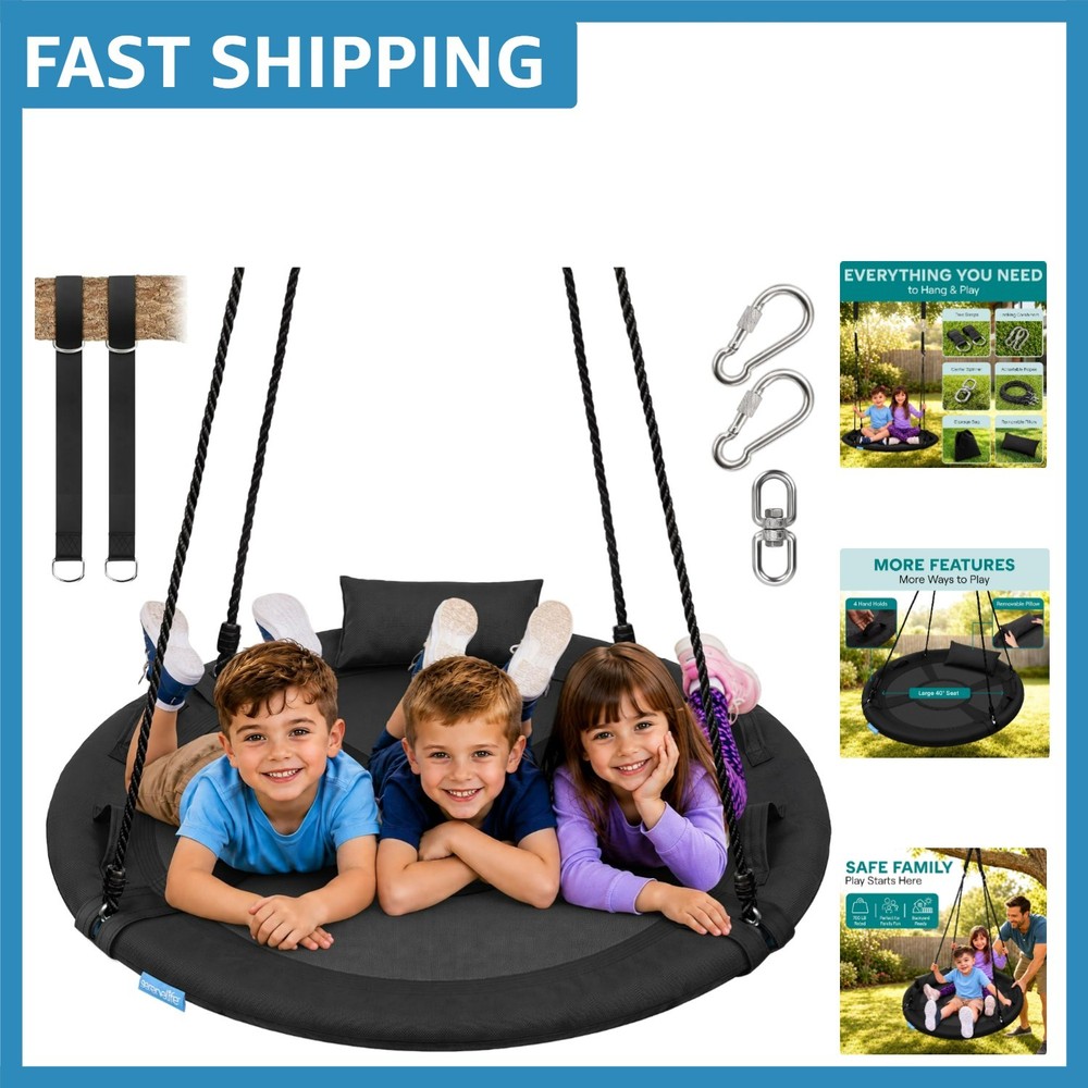 Heavy Duty 40-Inch Tree Swing – 900lb Capacity with Adjustable Ropes & Spinner