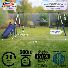 Arcadia Metal Swing Set with Trapeze 2 Person Glider Swing Great for Kids 3-8