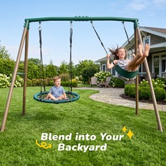 500lb Heavy Duty Swing Set 7.5ft Tall Metal Frame with 2 Swings for Kids Outdoor