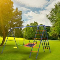550lb Metal Swing Set Heavy Duty Frame Kids Adult Backyard Playset with 3 Swings