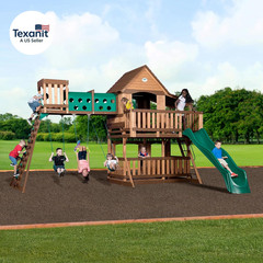 Woodridge Elite Cedar Wood Swing Set with Wave Slide, Clubhouse, Crawl Tunnel, C