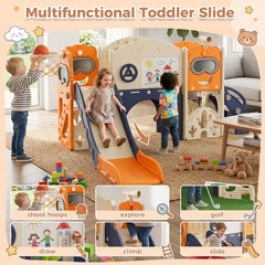 10-in-1 Kids Slide Climber Bus Playhouse Toy Indoor Outdoor Playground Activity