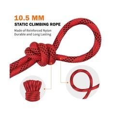 AOLEBA 10.5 mm Static Climbing Rope 70M(230ft) Outdoor Rock Climbing Rope, Red