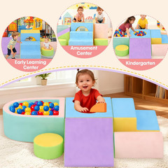 Toddler Climbing Toys Indoor, 6-Piece Baby Foam Climbing Blocks with Ball Pit, C