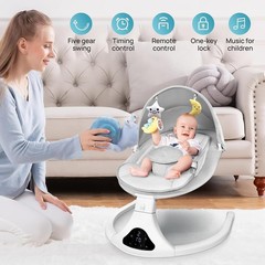 Electric Baby Swing Remote Control 5 Speeds Detachable Seat Grey 0-12M