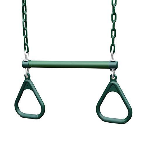 18″ Trapeze Bar Assembly with Rings, Green Bar, Rings, 36.5″ Plastisol Coated Ch