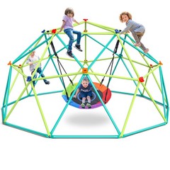 10 ft Climbing Dome Swing Set Jungle Gym w/Saucer Swing Outdoor Backyard Playset