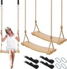 2 Pcs Wood Swing Seat Carbonized Hanging Wood Tree Swing with Adjustable Rope An