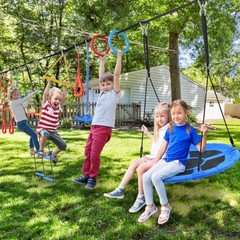 65 ft Ninja Warrior Obstacle Course for Kids with Saucer Tree Swing | ASTM