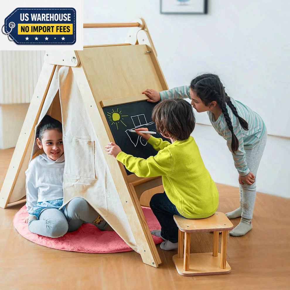 Avenlur Wooden Learning Tent Climber Desk Chair Set Kids Montessori Activity Gym