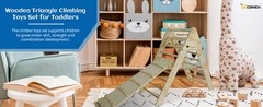 Pikler Triangle Ladder with Ramp & Slide, Foldable Wood Climber for Toddlers