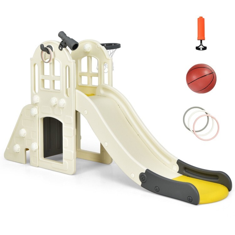 6-in-1 Slide Playset Toddler Climber Indoor Outdoor Gift Kids w/Basketball Hoop