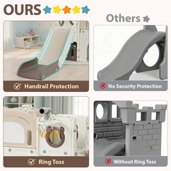 10-in-1 Kids Slide PlaySet w/ Drawing Board, Basketball Hoop, Telescope,Storage