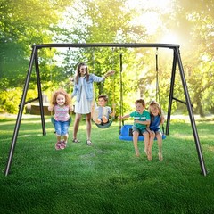 Hapfan Heavy-Duty 600 lbs A-Frame design Swing Set with 3 Swings & Sturdy Frame