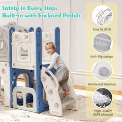 8 in 1 Toddler Slide Set Kids Slide with Basketball Hoop, Playset for Kids Blue