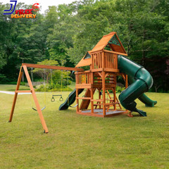 Wooden Outdoor Playground Set 3 Slides Sandbox Rock Wall Swing Set NEW