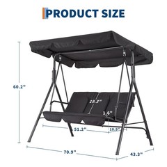 Porch Swing Chair with Adjustable Canopy for Adults 3-Seat Patio Glider Bench