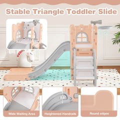 6 in 1 L-shaped Toddle Slide for Toddlers Age 1-3 Baby Slide w/ Basketball Hoop