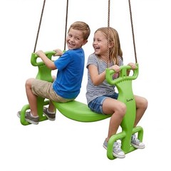 Glider Swing for Kids – Outdoor Dual Swingset for Backyard Green/Brown