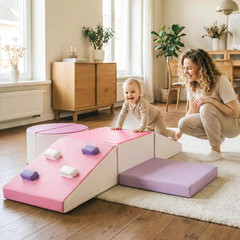 Climbing Toys for Toddlers, 6 Pieces Baby Foam Blocks Soft Play Set with PU Leat