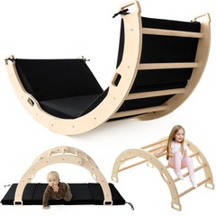 Kids Climber Arch Rocker with Cushion Black, Montessori Climber Indoor Climbing