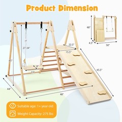 5-in-1 Kids Indoor Playground w/ Slide Climbing Rock Adjustable Swing Wooden
