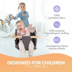 Canvas Baby Swing Seat with 5-Point Safety Belt — Wooden Hanging Toddler Swin…