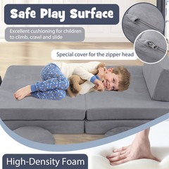 6 Pieces Modular Kids Play Couch Set Washable Covers Living Room Playroom Gray