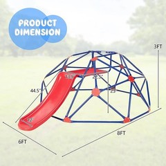 8 FT Climbing Dome with Slide, Kids Outdoor Toys Jungle Gym Geodesic Climber