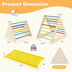 5 in 1 Montessori Triangle Set 3PCS Wooden Toddler Climbing Playset w/ Nesting