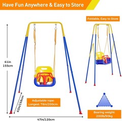Safe 3-in-1 Toddler Swing Set with 4 Stability Sandbags for Indoor/Outdoor Play