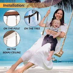 Wooden Tree Swing 24″x 8″x 1.2″ 500lbs Load Hanging Wood Swing Adults