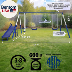 Arcadia Swing Set – Outdoor Heavy-Duty Metal Playset for Kids with Slide