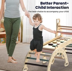 BlueWood Pikler Triangle Set, 7-in-1 Foldable Wooden Toddler Climbing Toys