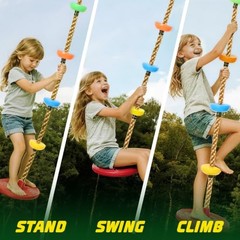 Tree Swing for Kids, 330LB Capacity Heavy Duty Climbing Rope with Platforms Red