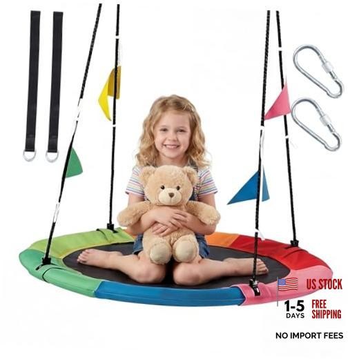 40 Inch Saucer Tree Swing for Kids and Adults, Round Outdoor & Indoor Rainbow
