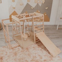 Indoor Jungle Gym 8 in 1 Montessori Climbing Set Toddler Playground Swing Slide