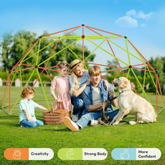 10FT Climbing Dome with Hammock Swing Kids Outdoor Jungle Gym Playground Clim…