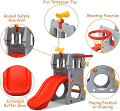 5-in-1 Toddler Slide & Playground Set with Basketball Hoop & Climbing Stairs