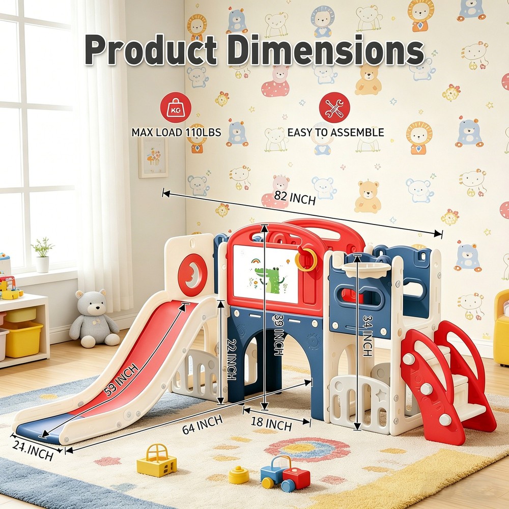 12 in 1 Indoor/Outdoor Playset for Toddlers 1-3- Swing & Slide Combo